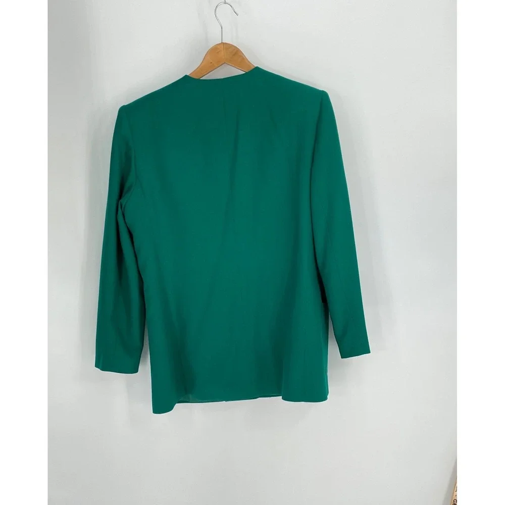 VTG Koret Women Skirt Suit Sz 12 Green Wool Blend Embroidered Crest 80's‎ Career